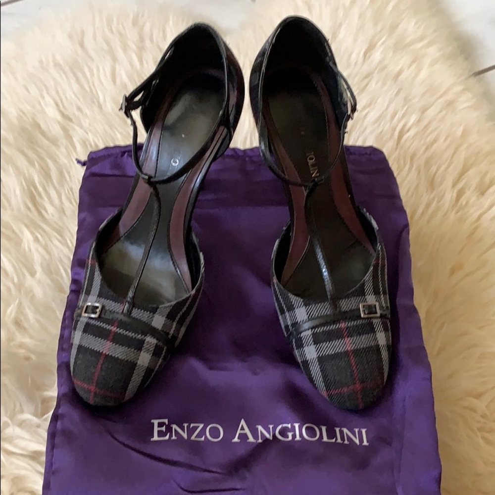 plaid heels with ankle strap